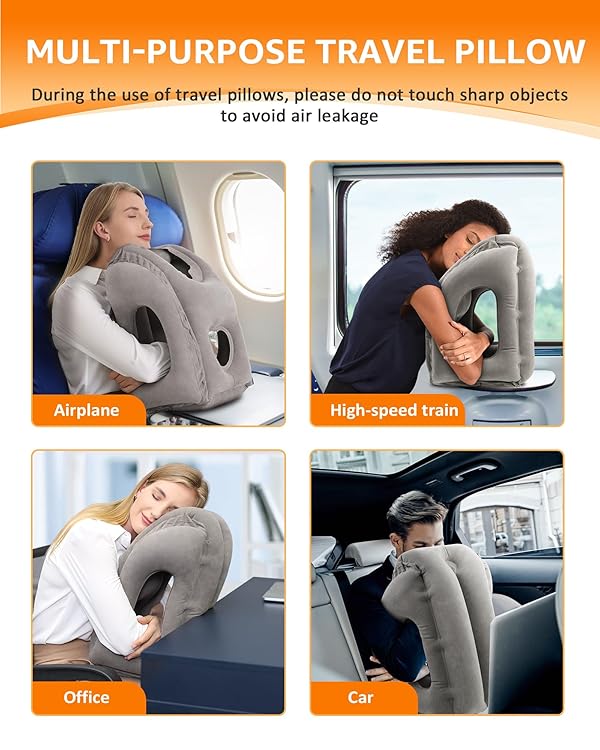 Sunany Travel Pillow, Inflatable Neck Pillow Used for Airplanes/Cars/Buses/Trains/Office Napping with Eye Mask/Earplugs (Gray) by Sunany - Image 7