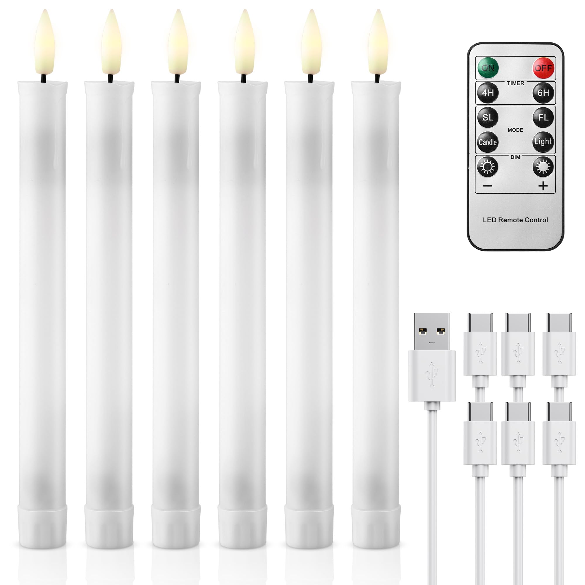 EXTSUD Set di 6 candele a LED a lunga durata, senza fiamma, con 2 telecomandi, candele per finestra a LED, ricaricabili, bianche, decorazione per Natale, matrimoni, feste, banchetti