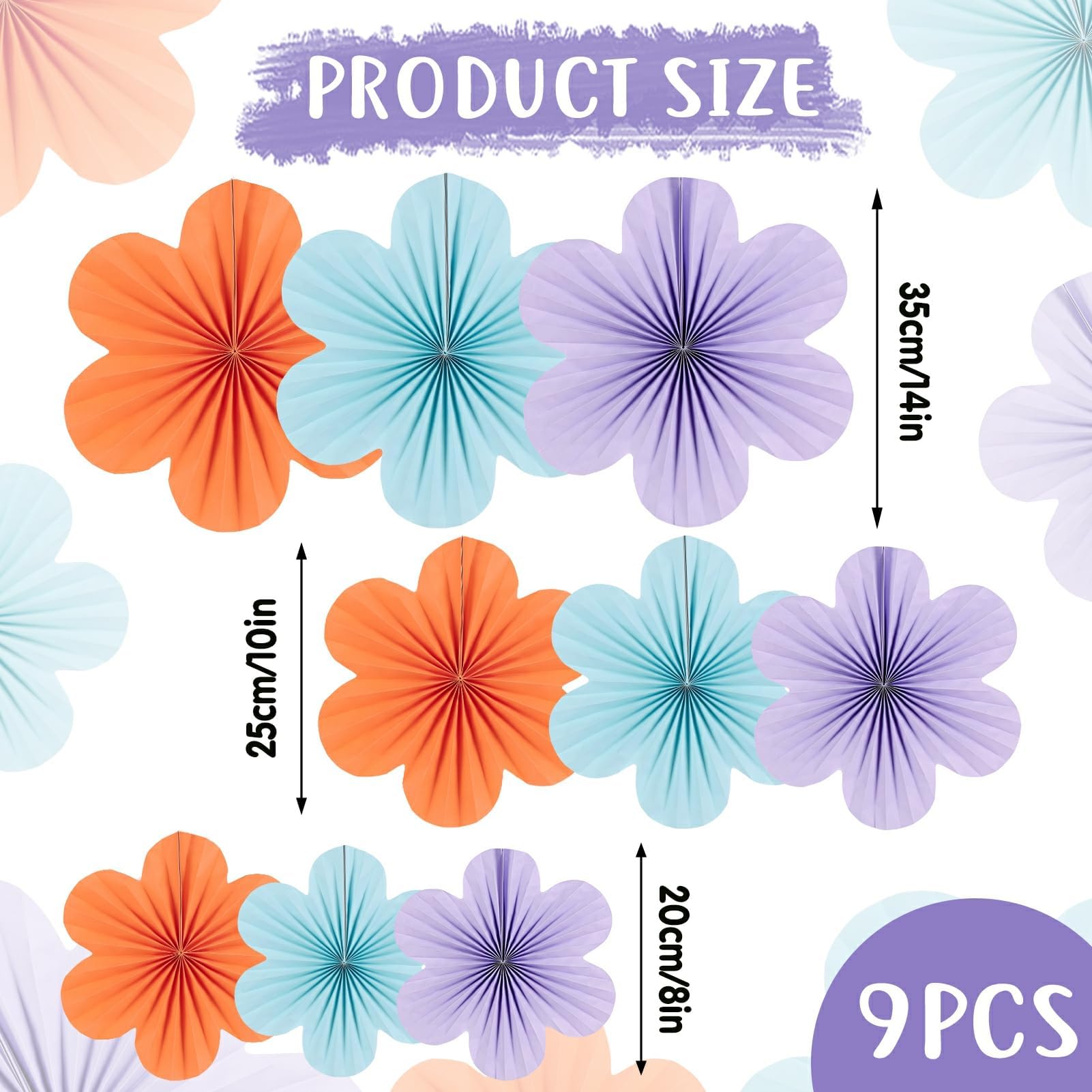 9 Frühlingsblumen-Papierfächer Zum Aufhängen – 3 Größen (20–40 Cm), Bunt, Für Deko