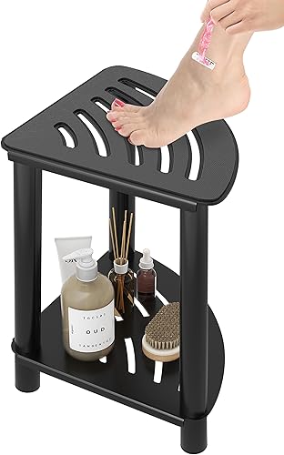 Miniatura 1 de Taburete de ducha de esquina de metal para afeitarse las piernas, banco de ducha de baño con estante de almacenamiento, taburete de ducha para ducha