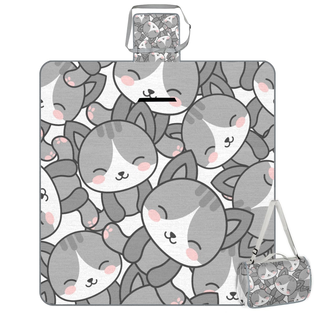 Shimoshe Animal Cat Picnic Blankets 57”x 59”, Cute Cat Waterproof Sandproof Picnic Mat Lightweight Foldable Beach Blanket for Camping Park Grass Beach Outdoor Blanket