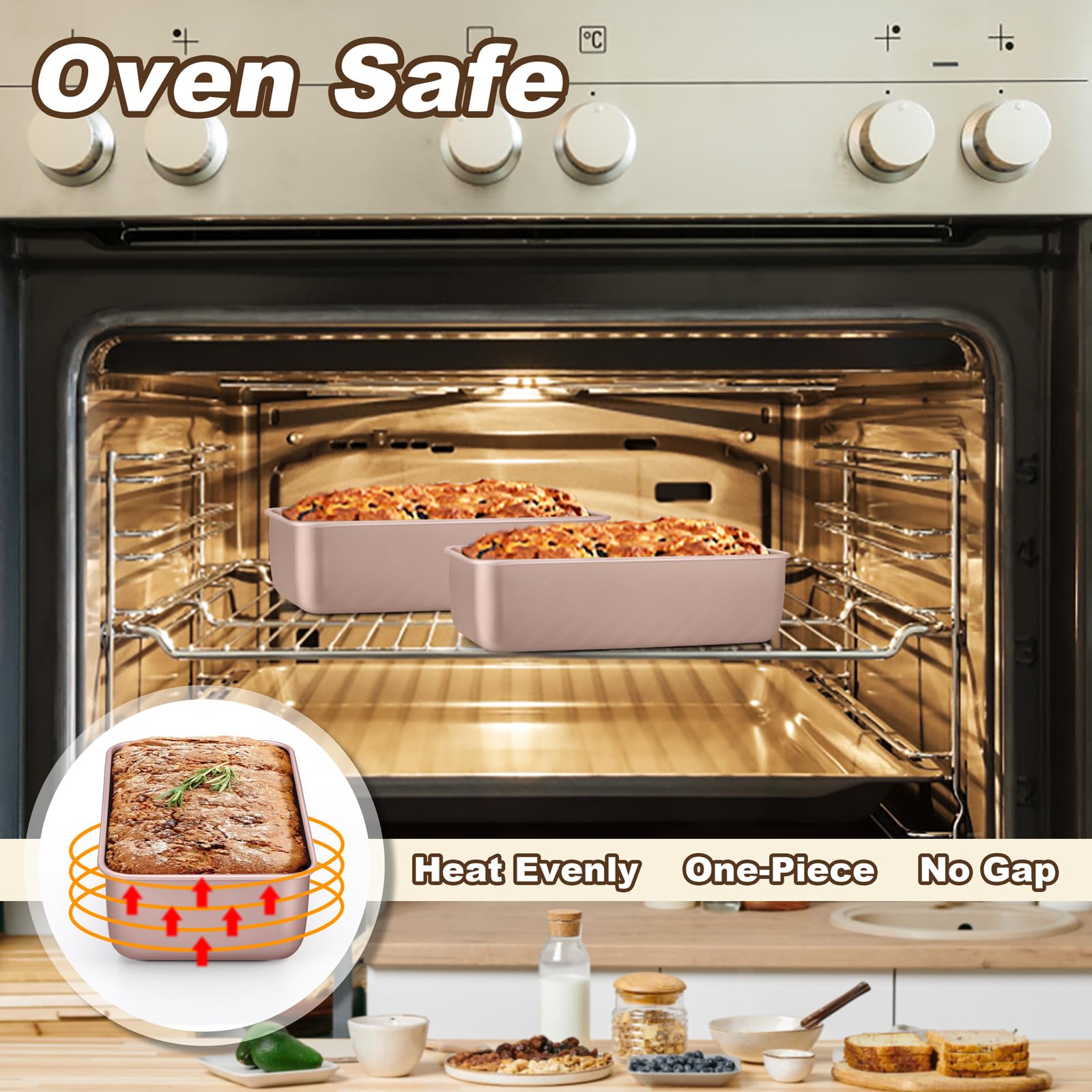 LIANYU Kastenformen zum Brotbacken, 22,9 x 12,7 cm, Edelstahl, Antihaft-Backformen für hausgemachte Bananen-Sandwich-Sauerteig, gesund und stabil, 2er-Set, Roségold