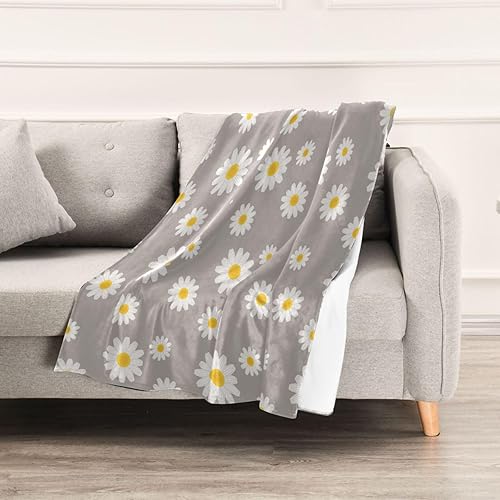 Miniatura 5 de KLL Daisy Flower Illustration White Plush Travel Blankets 60"x90" Flannel Fall Blanket for Home Decor, Bedroom, Bed, Spring Microfiber Microfiber