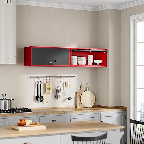 Vista 81 de Yizosh Armario de garaje de metal con puertas, armario de almacenamiento montado en la pared, gabinete de herramientas flotante para sótano, cocina