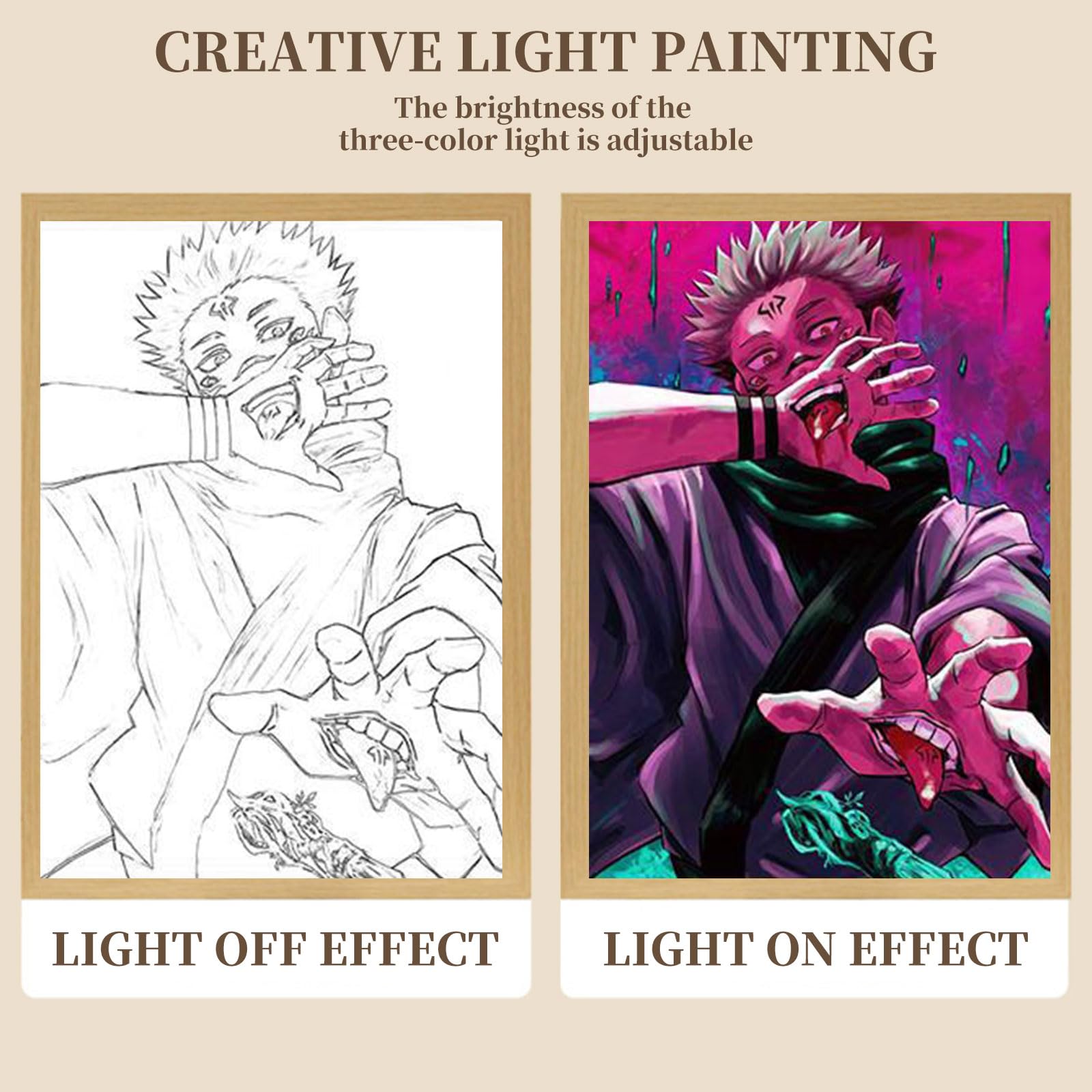 MeYuxg Cadre photo éclairé d'anime, cadre de peinture décorative créative, cadeau pour les fans d'anime, luminosité réglable, décoration artistique pour salon, chambre à coucher, chambre d'enfant, J