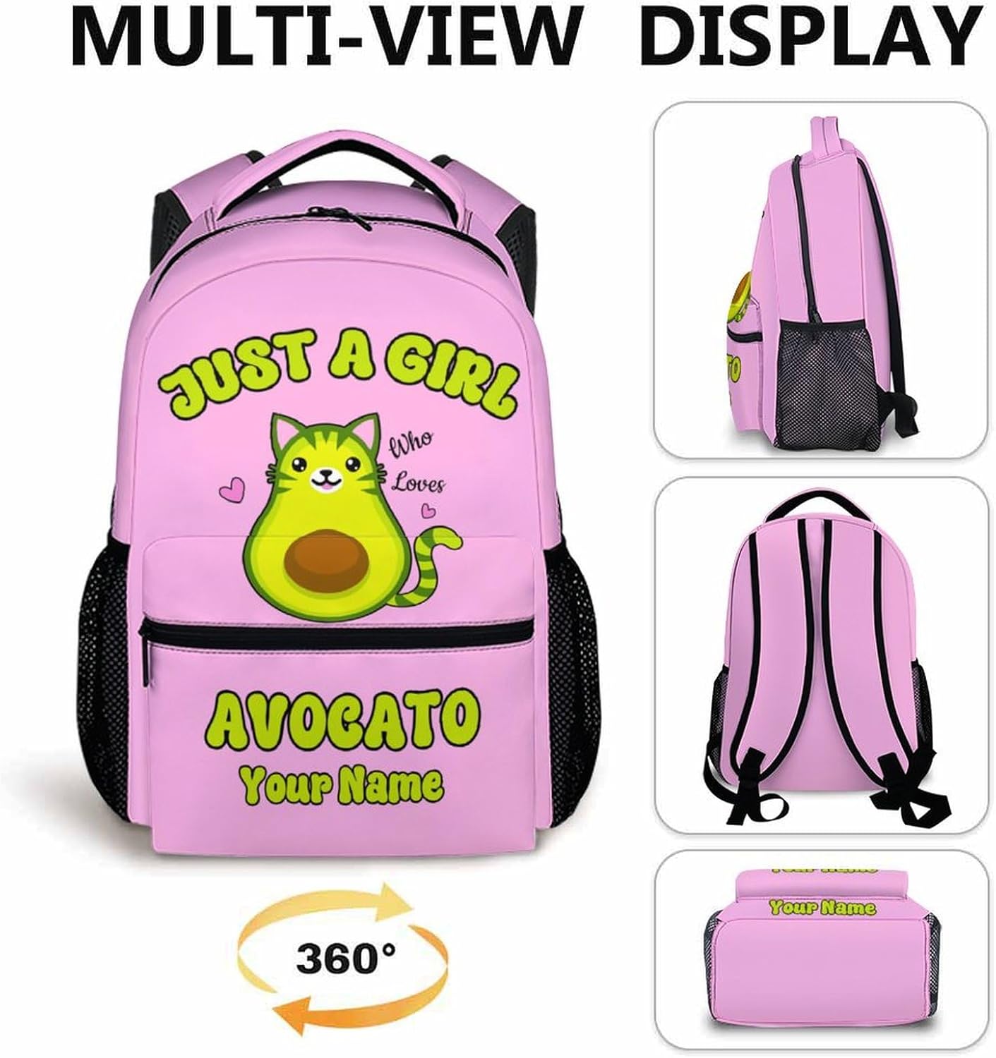 School Backpack for Girls - Custom Avocado Girls Backpacks with Name for Kids Student 17" Bookbag for School Travel