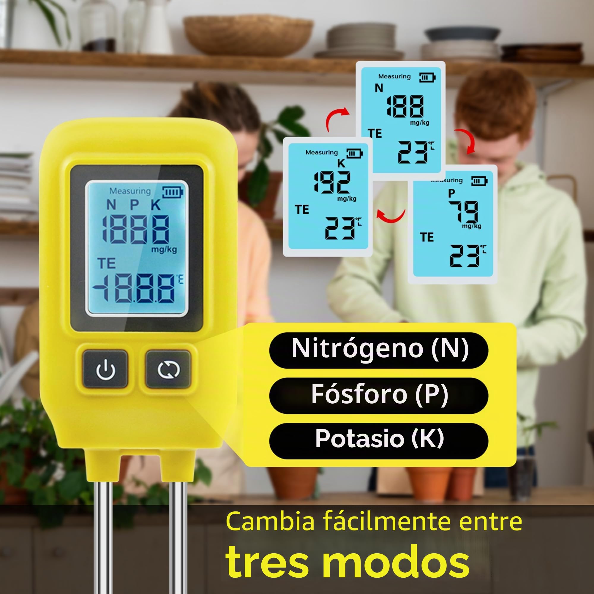 Mcbazel PNK Medidor de Suelo Instrumento de Medición de Suelo 4 en 1, Detector de Elementos Traza, Detección de Elementos de Salud del Suelo para Nitrógeno/Fósforo/Potasio/Temperatura del Suelo