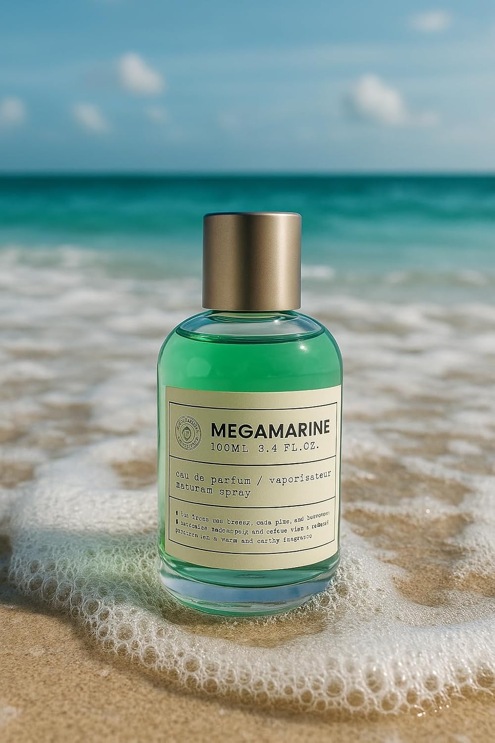 Megamarine Eau de Parfum, Natural Spray, 3.4 fl oz, Marine Fresh Fragrance with Cedar and Musk