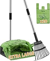 Toozey Unbreakable Dog Pooper Scooper: Extra Large 10.4" Tray, 43" Long Handle Rake, Patented Bag Holder for Easy Cleanup