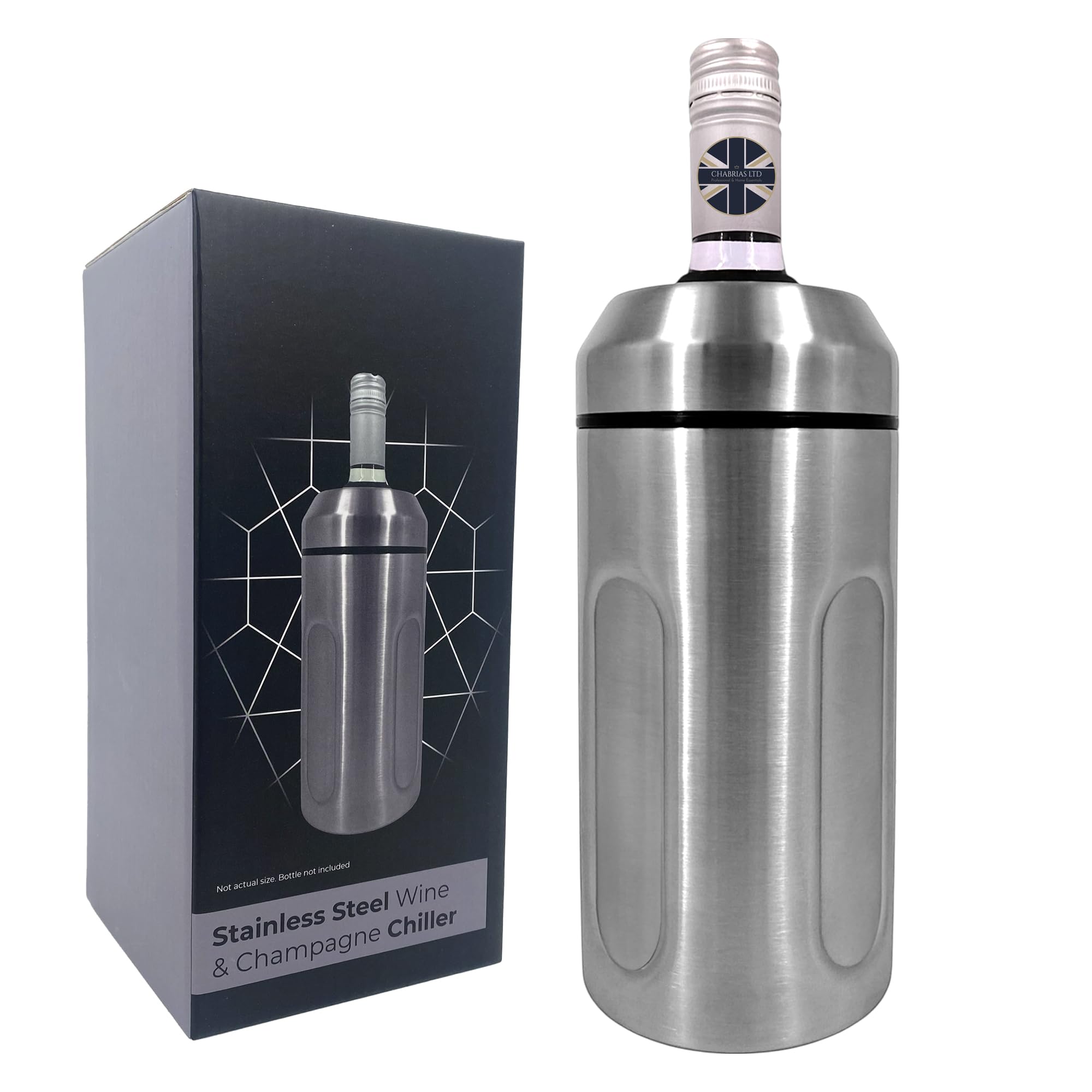 Chabrias Ltd Premium Iceless Wine Cooler/Wine Chiller 23.5cm|Stainless Steel Bottle Chiller Keeps Drinks Cold Up to 6 Hours | Champagne Cooler Portable, Durable & Stylish Gift for Home, Bar & Parties