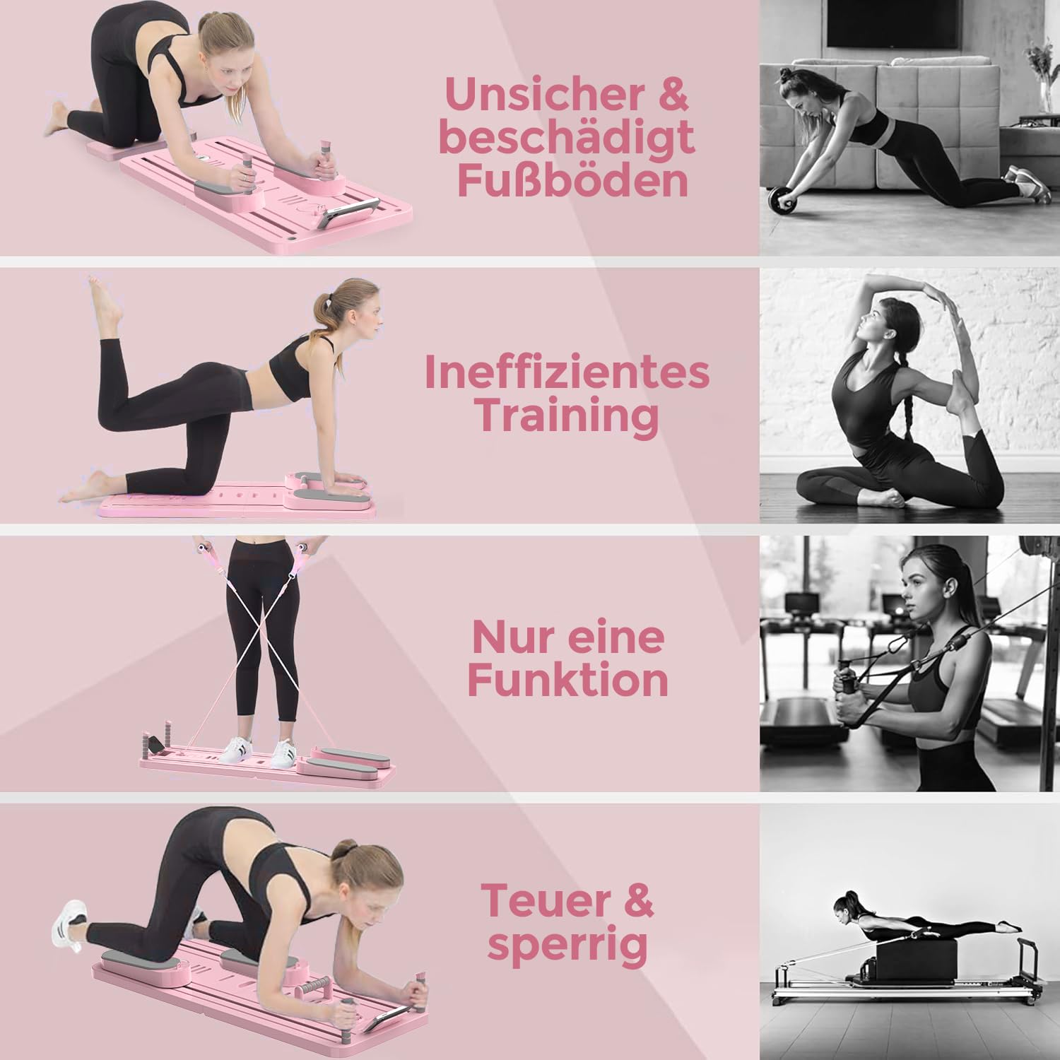 Pilates Reformer, 2026 Upgraded Foldable Pilates Board, Multifunktionales 8 in 1 Pilates Set für Zuhause(100+Ubungen), inkl 5 Widerstandsband/Automatisches Rebound, Ganzkörper Workout