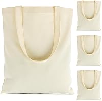 RAINFLOW 4 Pack Cotton Canvas Tote Bags - Blank Reusable Grocery Shopping Bags 13x17 with Handles for DIY Crafts Gifts