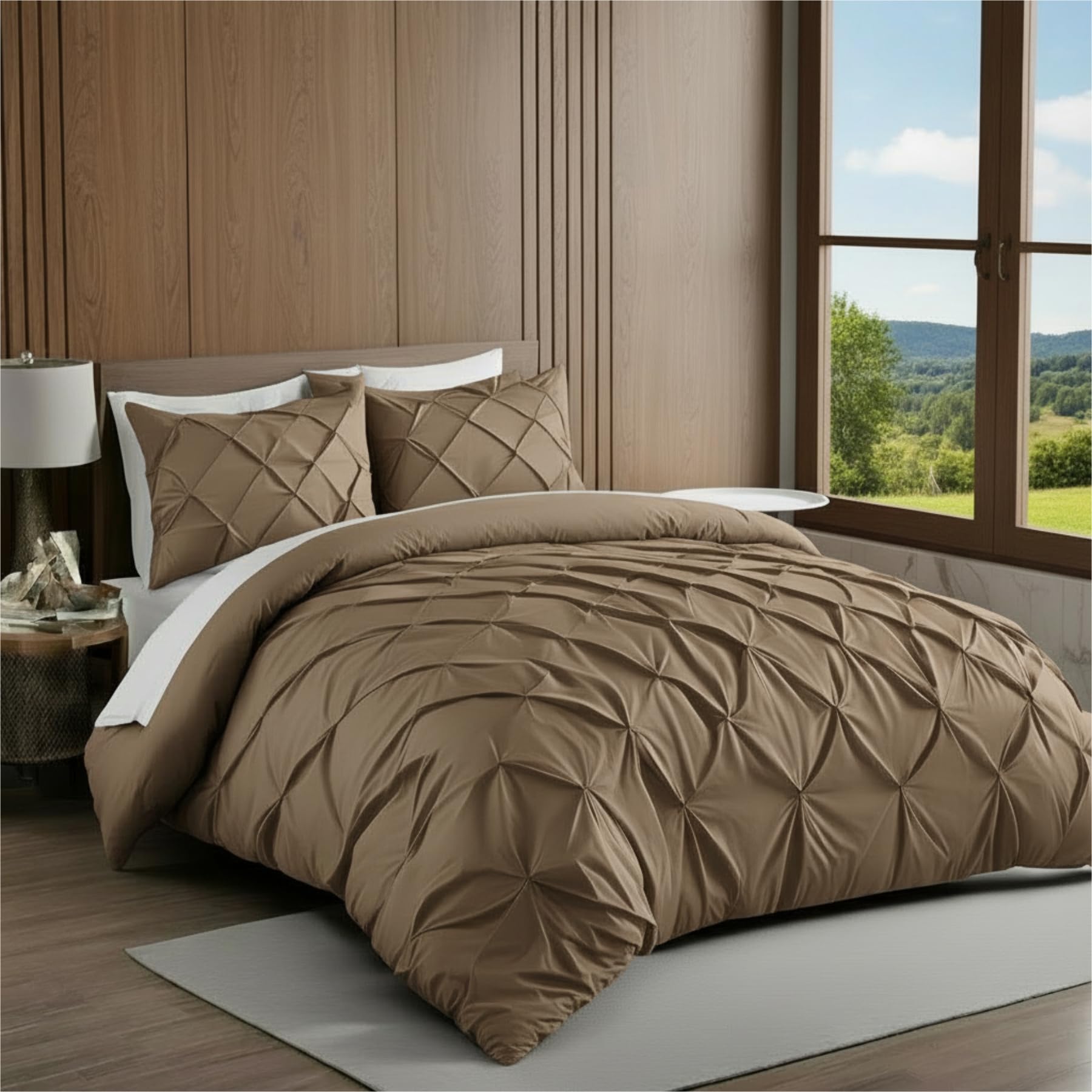 Epinch Pinch Pleated Duvet Cover Set 800 TC 100% Egyptian Cotton Luxurious Soft Home & Hotel 3-Piece 1-Pinch Duvet Cover 2-Pinch Pillowcase Zip & 8-Tie Close (Taupe, King_92 X 106 Inch)-image-47