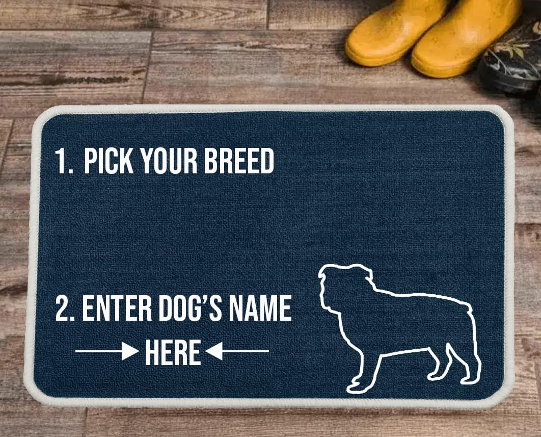 PET REBELLION | Personalised Extra-Large Pet Feeding Mat | Absorbent & Machine Washable | Customisable with Your Pet's Name | Non-Slip Backing | Bulldog Blue — image 1