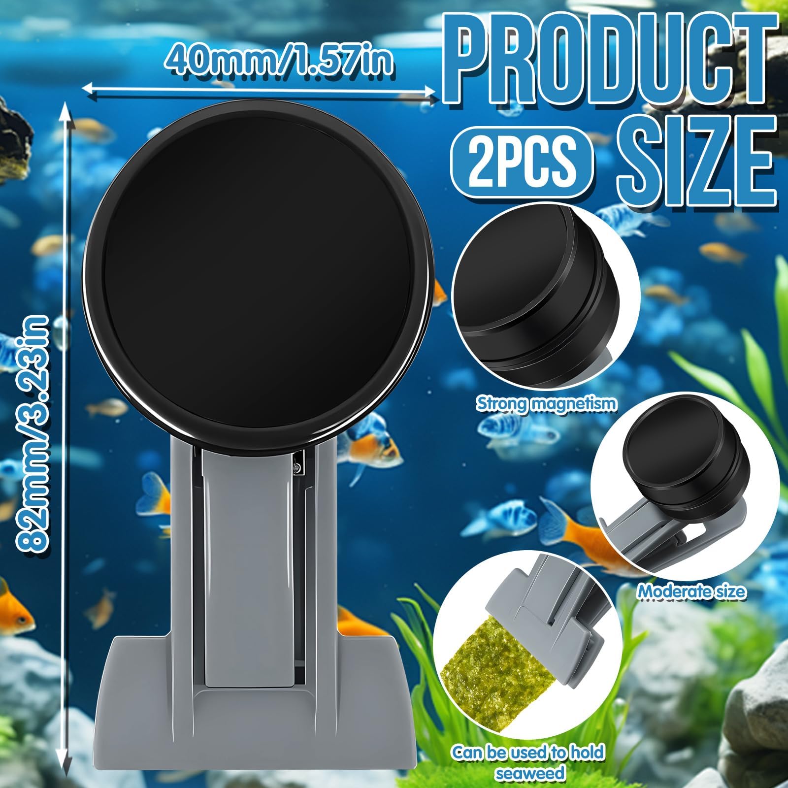 2 comederos para Peces de Colores, Accesorios para acuarios de Agua Salada, imán para Algas, Clips magnéticos para acuarios, Anillo de alimentación para peceras, Apto para Mascotas acuáticas