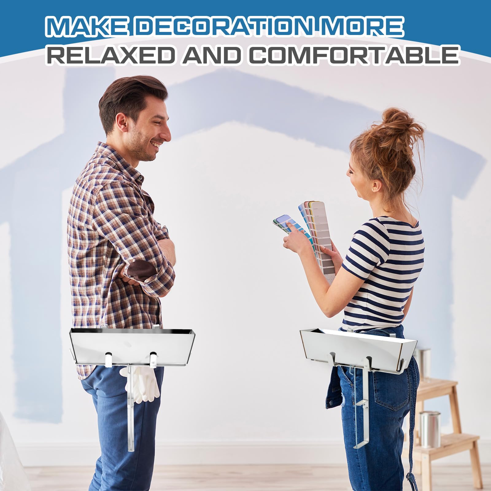 Blulu 1 paquete de soporte de barro para paneles de yeso y soporte de cinta de carrete para acabado de pared, sostiene bandeja de barro de 12 pulgadas y cinta de 500 pies