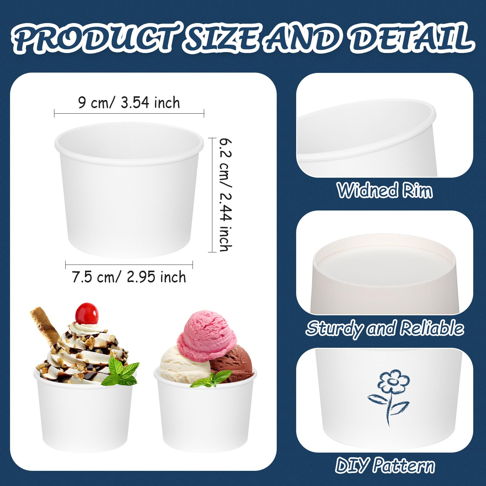 Nuenen 600 vasos de papel desechables de 8 onzas para helado de San Valentín, vasos de postre desechables a granel, cuencos de postre de papel de color sólido para aperitivos, Sundae, recuerdos de