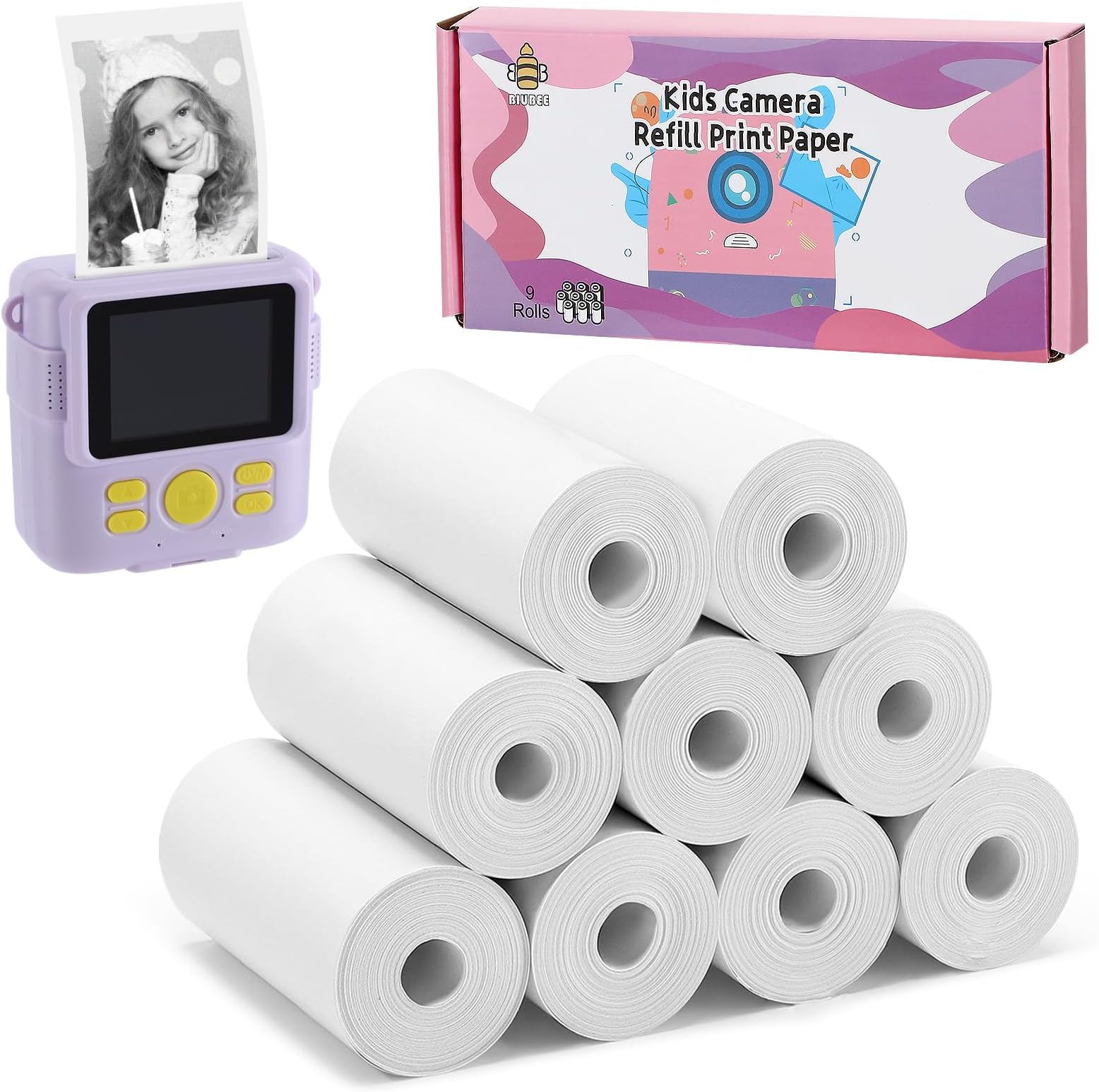 9 Rolls Kids Instant Camera Print Refill Paper- Photo Printer Thermal Paper Rolls Instant Print Camera Refill Paper for 4 5 6 7 8 9 10 Year Old Girls Boys Birthday Gifts, Excludes Camera