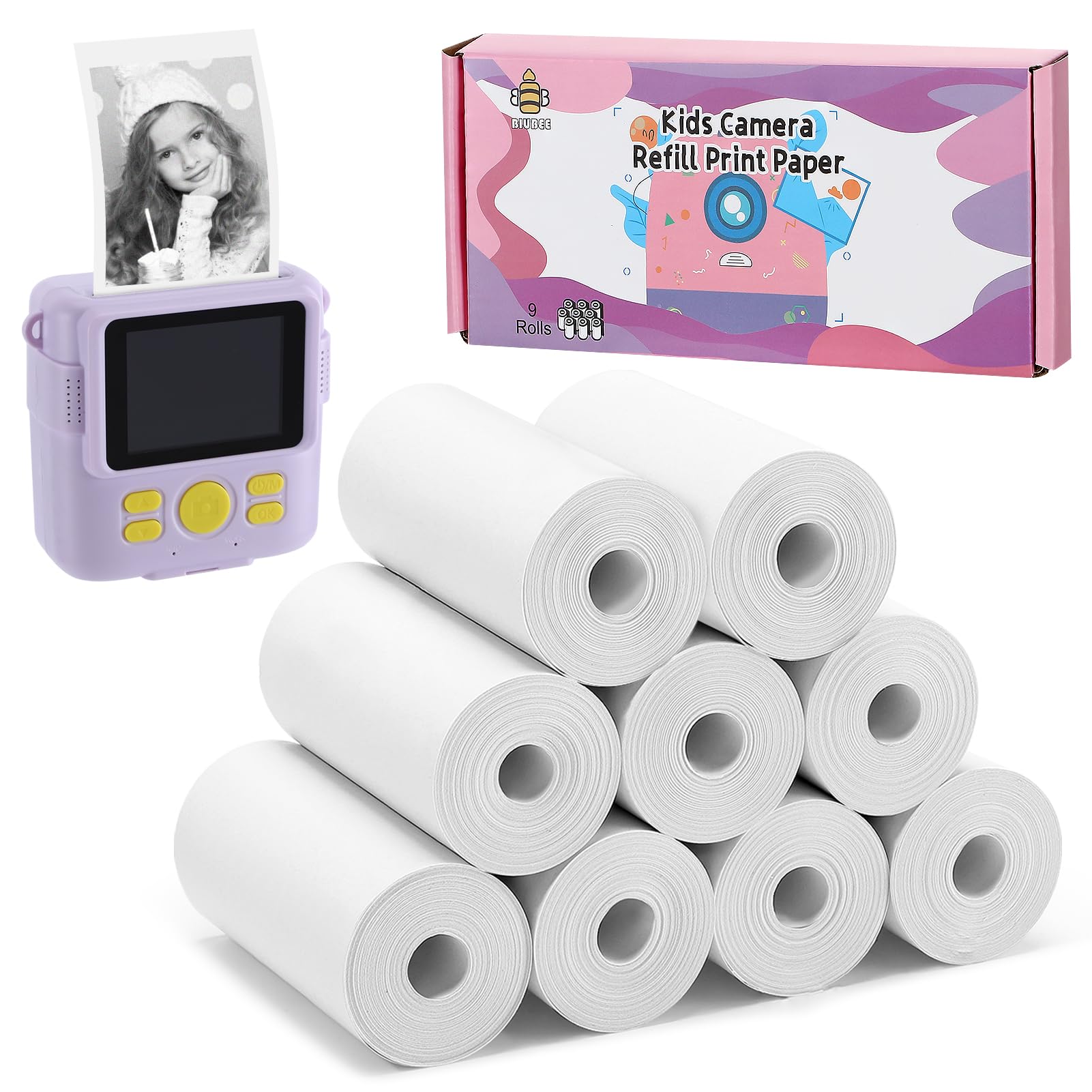 9 Rolls Kids Instant Camera Print Refill Paper- Photo Printer Thermal Paper Rolls Instant Print Camera Refill Paper for 4 5 6 7 8 9 10 Year Old Girls Boys Birthday Gifts
