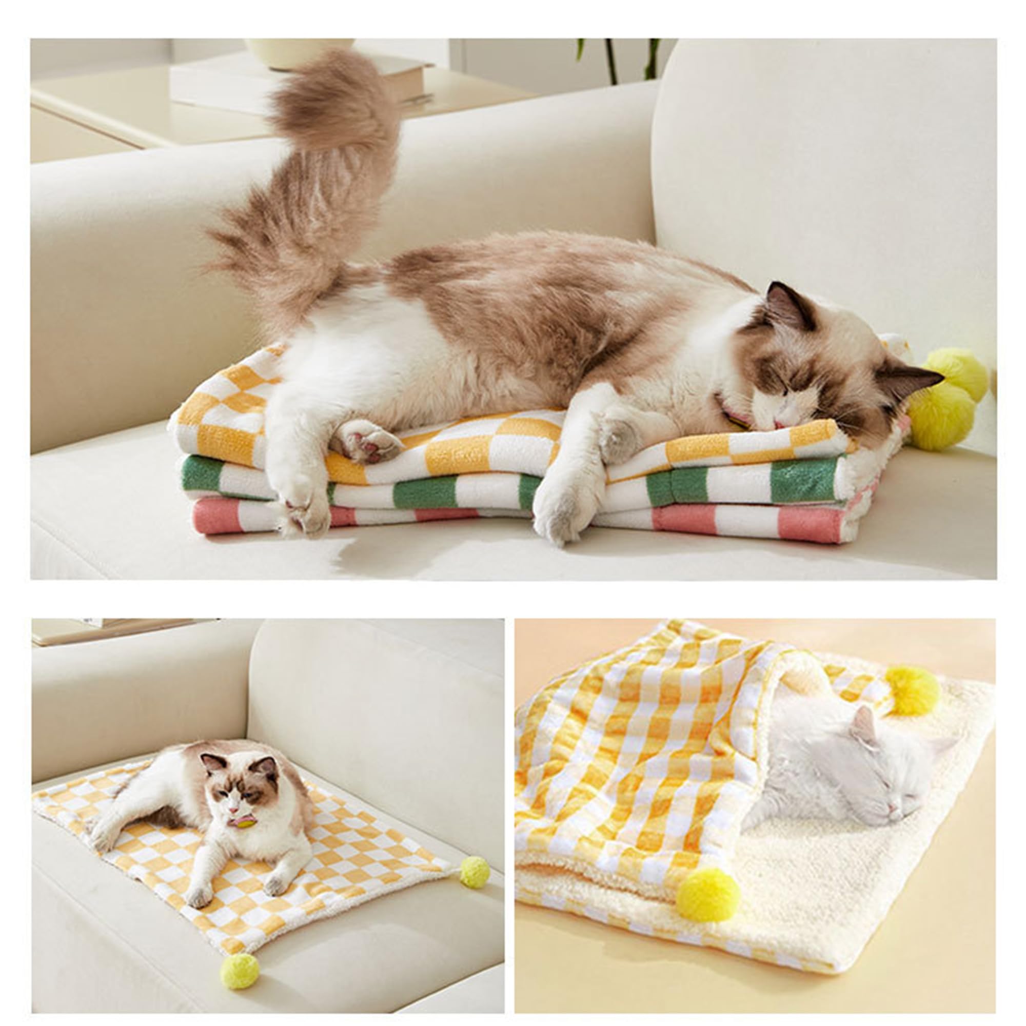 Mantas para perros, cojines para mascotas, protección suave para sofá y cama, manta calmante para gatos, manta protectora de muebles, lavable a máquina, antiarañazos (amarillo, 4 piezas, 100 x