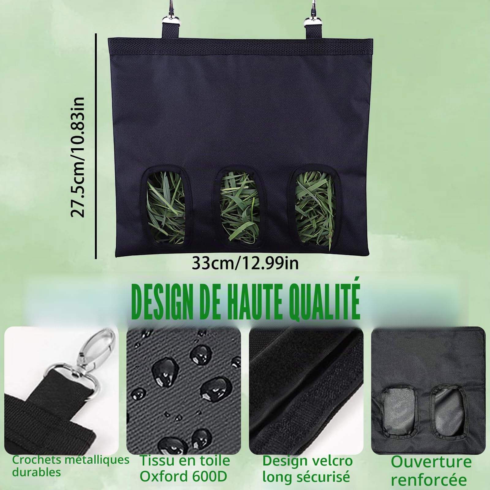Mangeoire à Foin pour Lapin,Cochon d'Inde,Sac de Rangement,Lavable à Suspendre Automatique,Distributeur Pratique pour Petits Animaux pour Lapin,Chinchilla Hamster(3 Ouvertures)