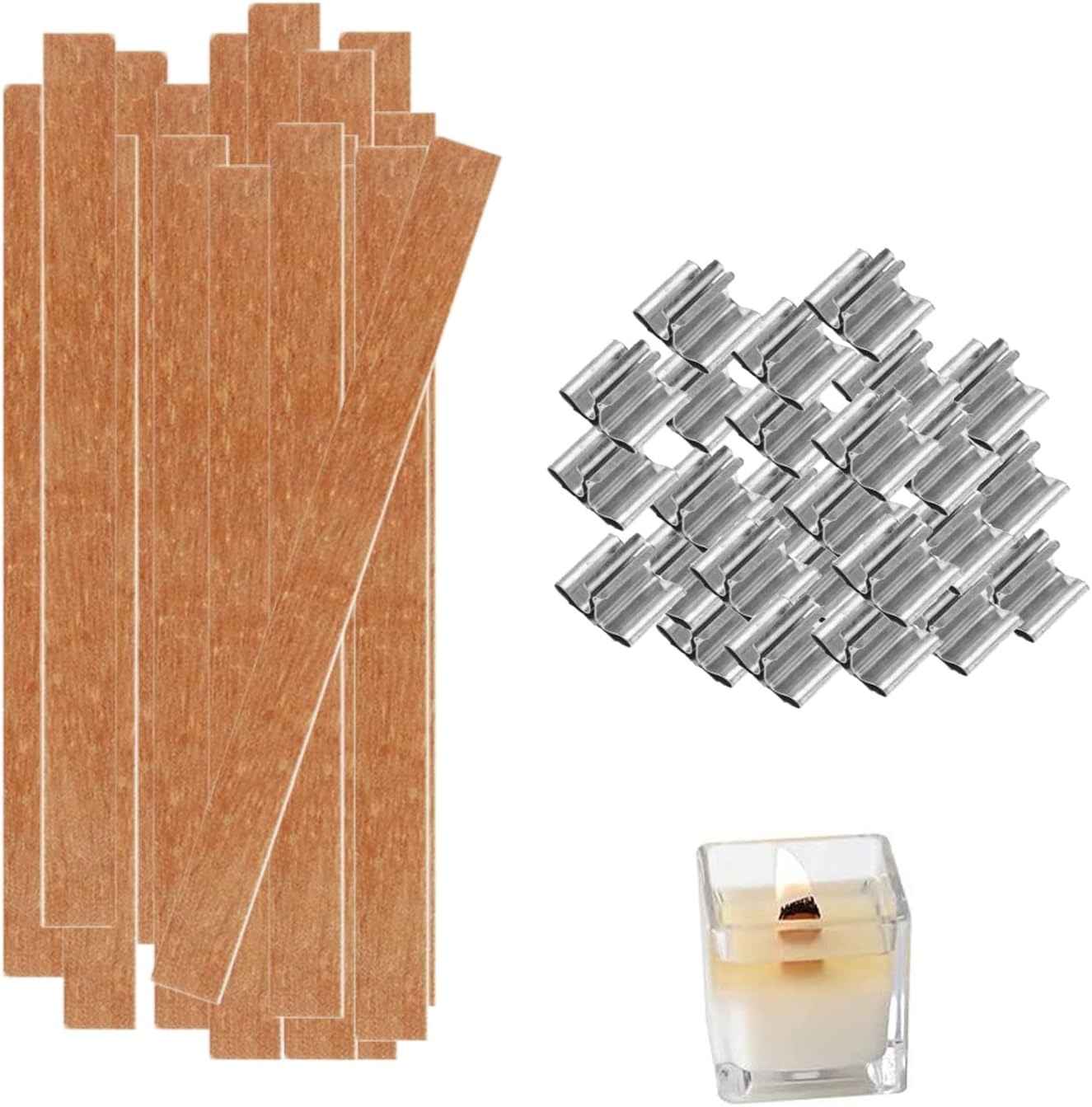 Meche Lampe Berger XKSOCT 20 Ensembles Meche Bougie Bois Avec 20 Bases En Métal,pour La Fabrication De Bougies Parfumées, Meches Accessoires Pour Faire Des Bougies Artisanales Naturelles Mèche Bougie