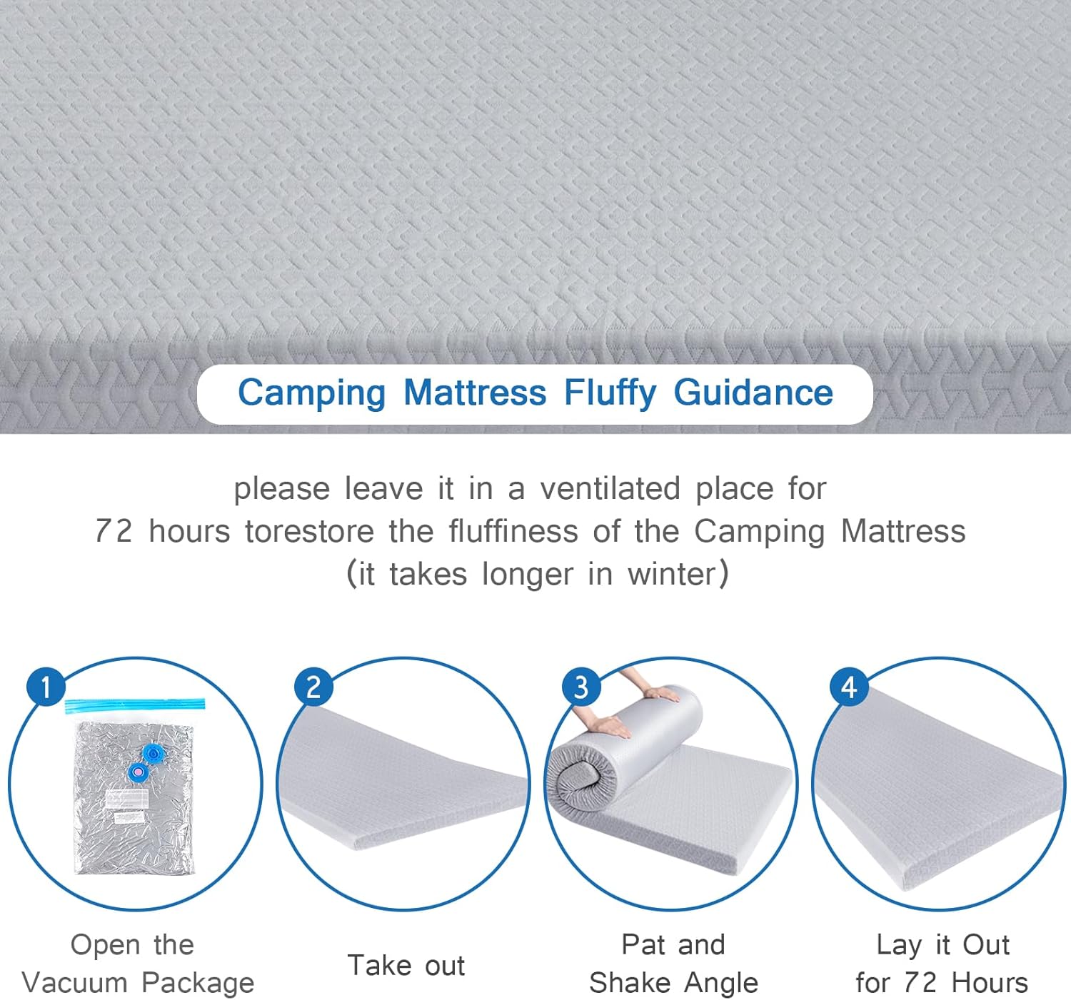 Memory Foam Camping Mattress Pad 3 Inch Thick, Portable Sleeping Pad with Waterproof Cover, Portable Roll Up Cot Mattress Pad Floor Mat for Travel Truck Bed Tent 72" x 24"x 3"