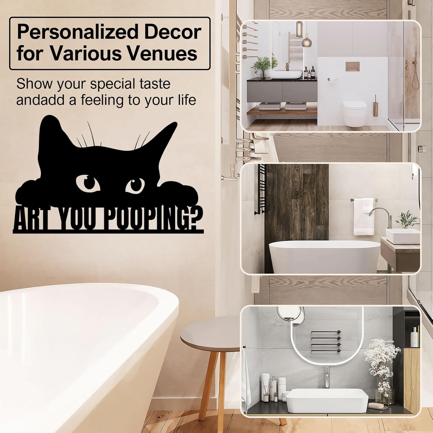 are You Pooping Black Cat Bathroom Decor Wall Art,12x6 Inch Funny Restroom Metal Sign Animal Bathroom Wall Art for Toilet, Cat Lover Gifts for Women Home Decor - Image 3
