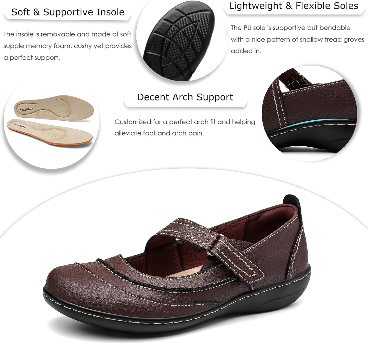 Women's Comfortable & Lightweight Leather Mary Jane Flats Versatile Business Casual Dress Shoes Work Office Cute Stylish Everyday Walking Shoes - Image 7