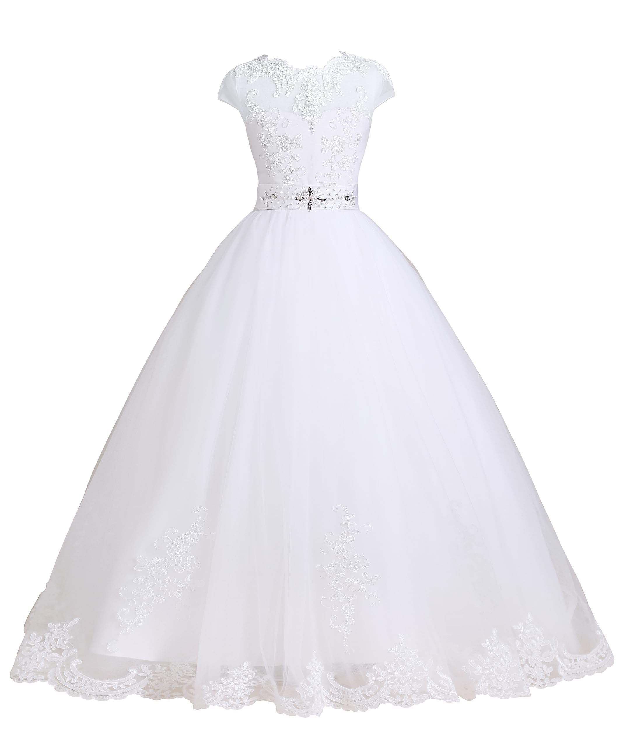 Generisch Vestidos de Primera Comunión Blanco Encaje Flores Niñas Vestidos Niños Vestido de