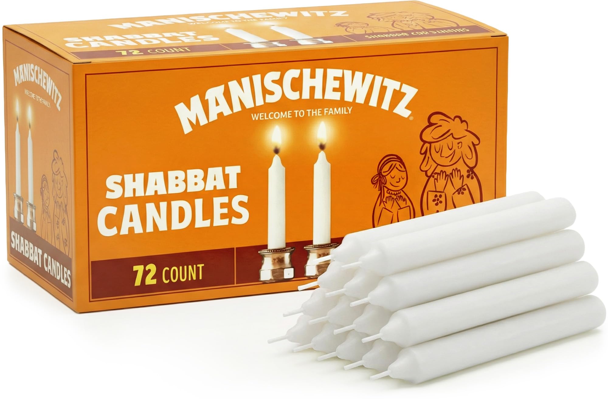 Manischewitz Shabbat Candles 72 Count | Burns for 3 Hours, Fits Standard Candlestick Holders, Perfect for Shabbos and Holidays