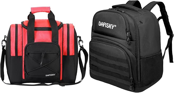 DAFISKY Bowling Tote Bag Red and 2 Ball Bowling Backpack Black