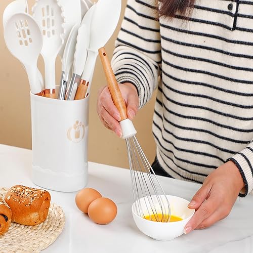 Miniatura 5 de Juego de utensilios de cocina de silicona, juego de 13 utensilios de cocina para cocinar, juego de espátulas sin BPA con asas de madera resistentes