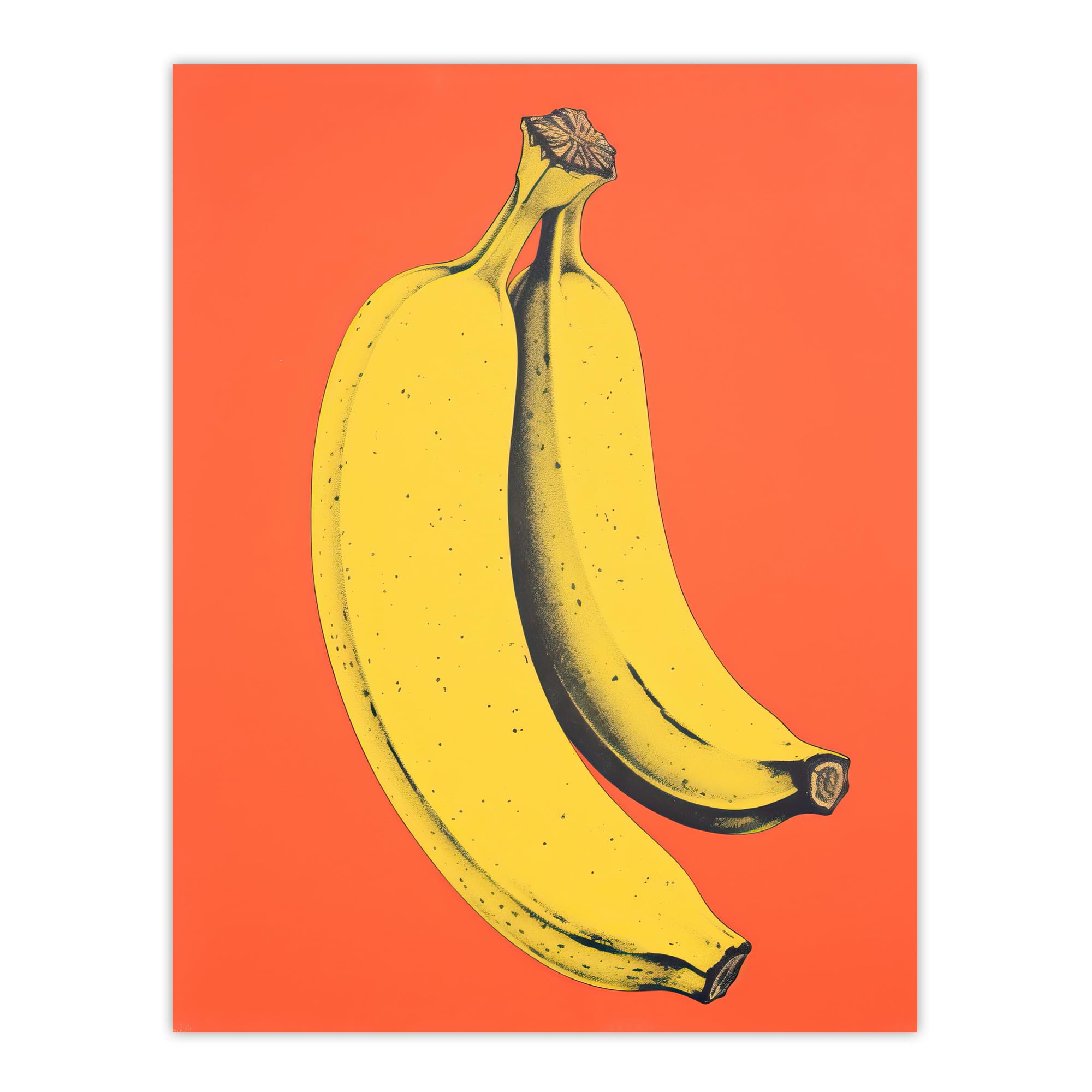 Banana Orange Kitchen Wall Art Print - Vibrant Yellow on Orange Flat Bold Colour Poster - W24 inch x H32 inch