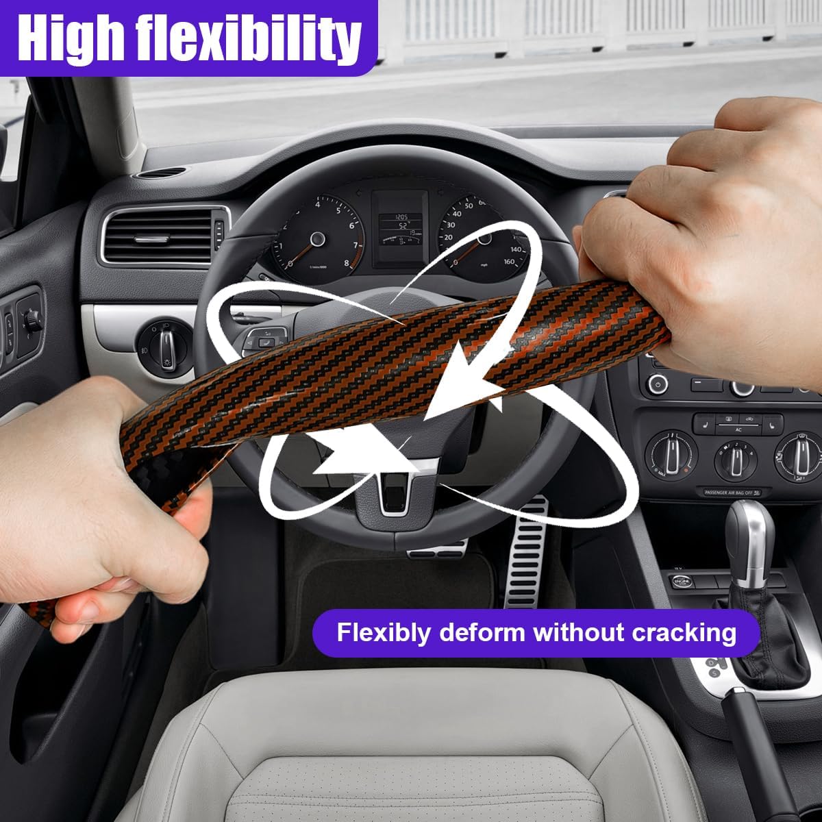 3PCS Car Carbon Fiber Steering Wheel Cover, Universal Scratch-Resistant Segmented Auto Steering Wheel Wrap Kit, Anti-Slip Vehicle Interior Decoration Accessories for SUV, Truck (Coffee) image 4
