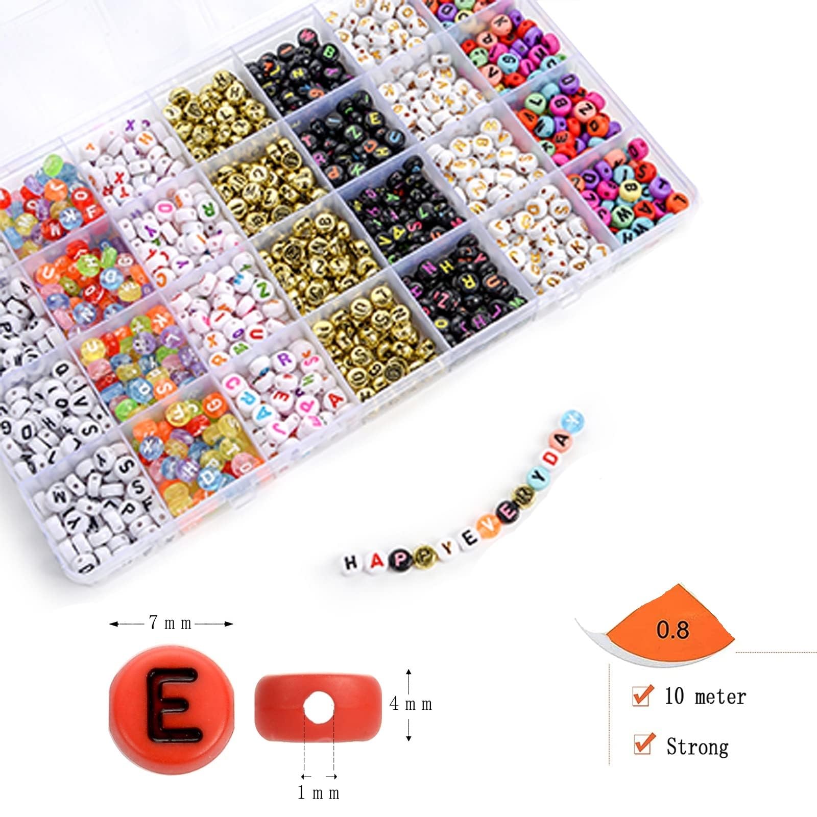 Abalorios Para Hacer Pulseras 2400 Uds. Cuentas de letras mezcladas for pulseras, Kit cuentas for fabricación joyas, accesorios collar, 7x4mm(26 white letters)