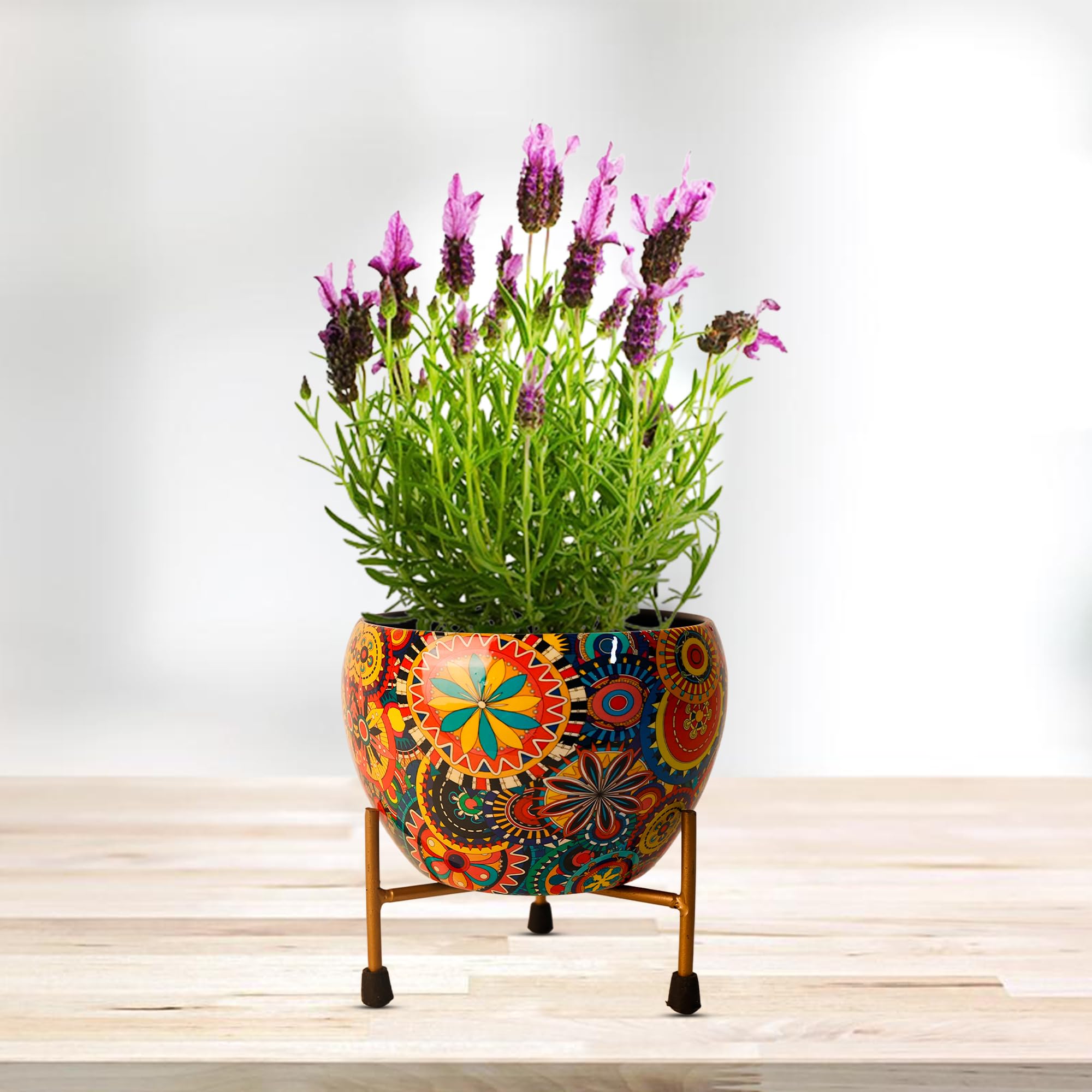 Peng Essentials Metal Flower Vase Planter Pot with Iron Stand | Pots for Plants, Plant Pots for Home Decoration, Cachepot, Indoor Planter Garden Décor, Style-1206B, Set of 1, (Multicolor)