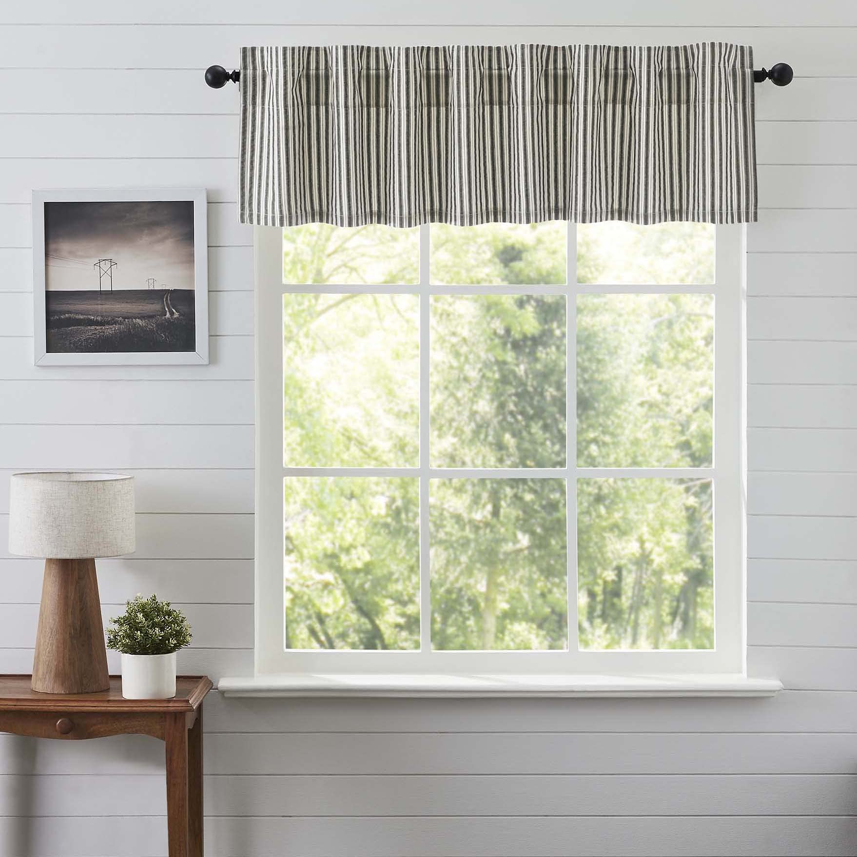 VHC Brands Ashmont Grey Ticking Stripe Farmhouse Kitchen Curtain Valance 16x73