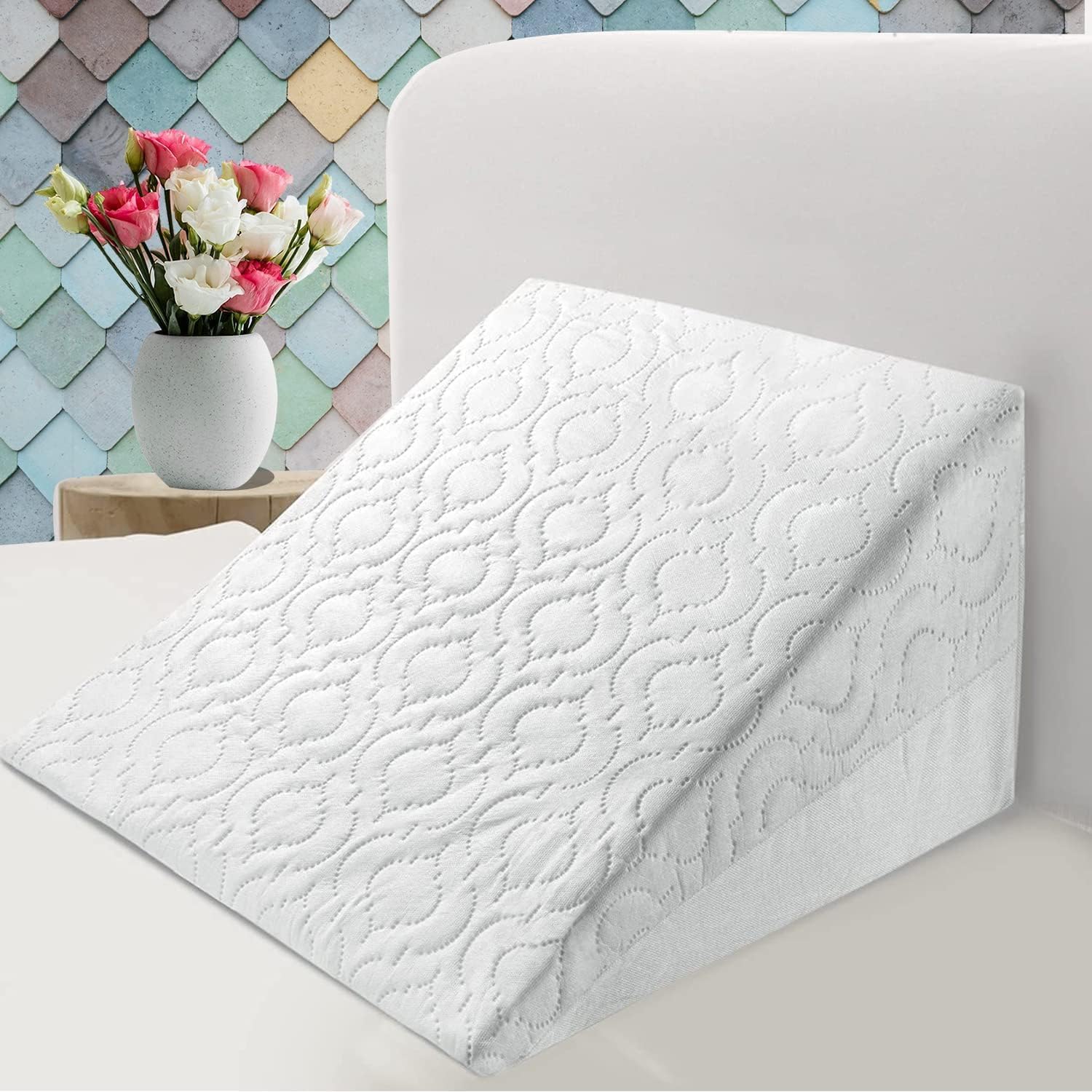 GAX Orthopedic Bed Wedge Pillow Back Support Cushion Anti Snoring, Acid Reflux & Respiratory Problems Ideal Foam for Sleeping, Reading & Rest Breathable Quilted Washable Cover Made in UK