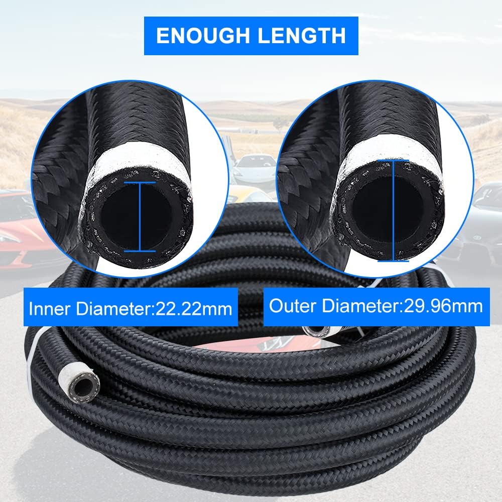 16AN Hose Fuel line,-16 Nylon Braided CPE Rubber Oil Cooling Line(Not for E85), 5 Feet