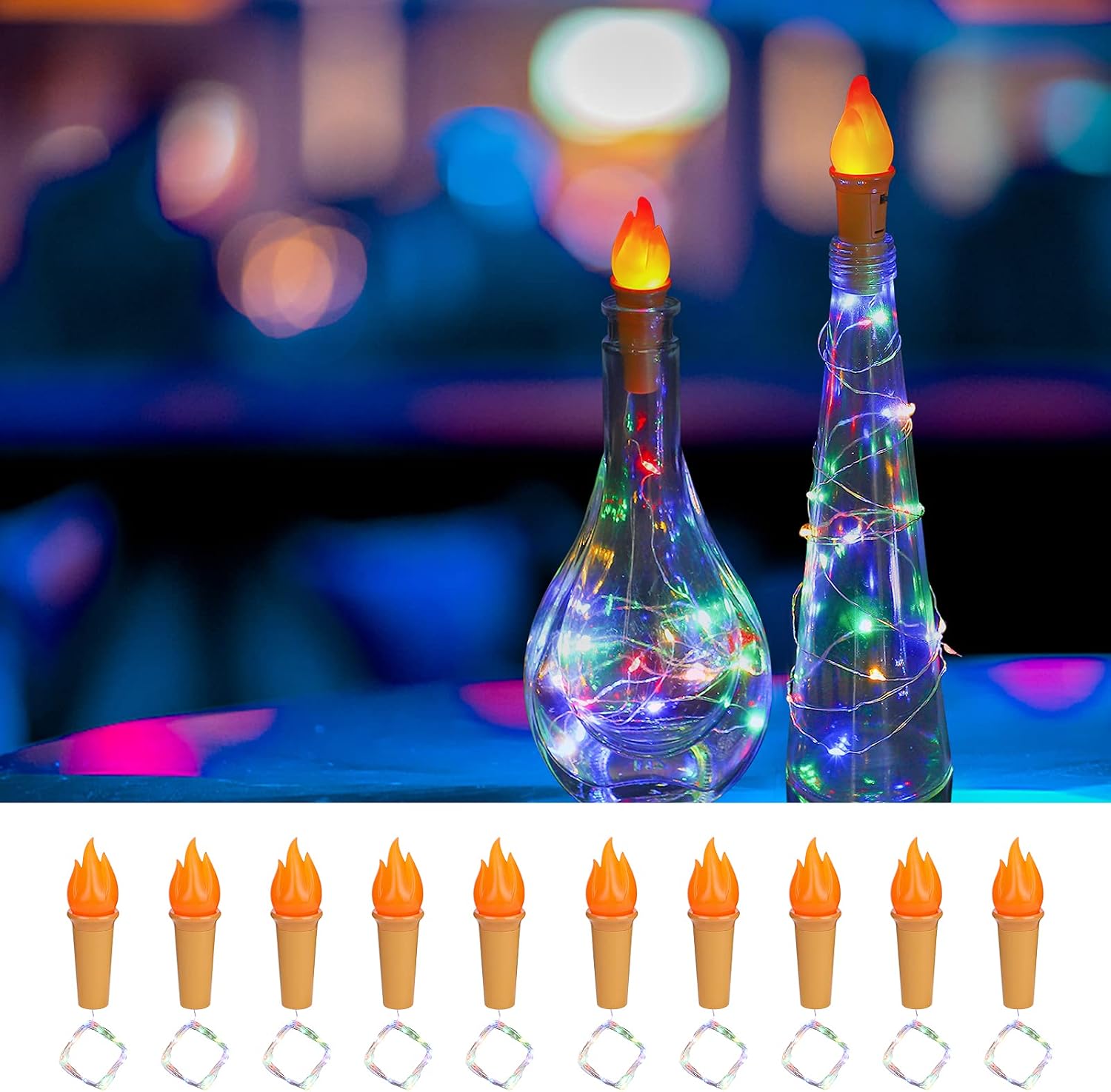 SUPERNIGHT Wine Bottle Lights with Cork 10 Pack, Battery Operated LED Cork Shape 5.97 Ft Silver Wire Colorful Fairy Lights for DIY, Party, Christmas Decorations, Halloween Decor,Wedding(4 Color)