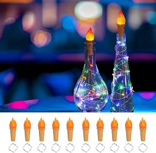 SUPERNIGHT Wine Bottle Lights with Cork 10 Pack, Battery Operated LED Cork Shape 5.97 Ft Silver Wire Colorful Fairy Lights for DIY, Party, Christmas Decorations, Halloween Decor,Wedding(4 Color)