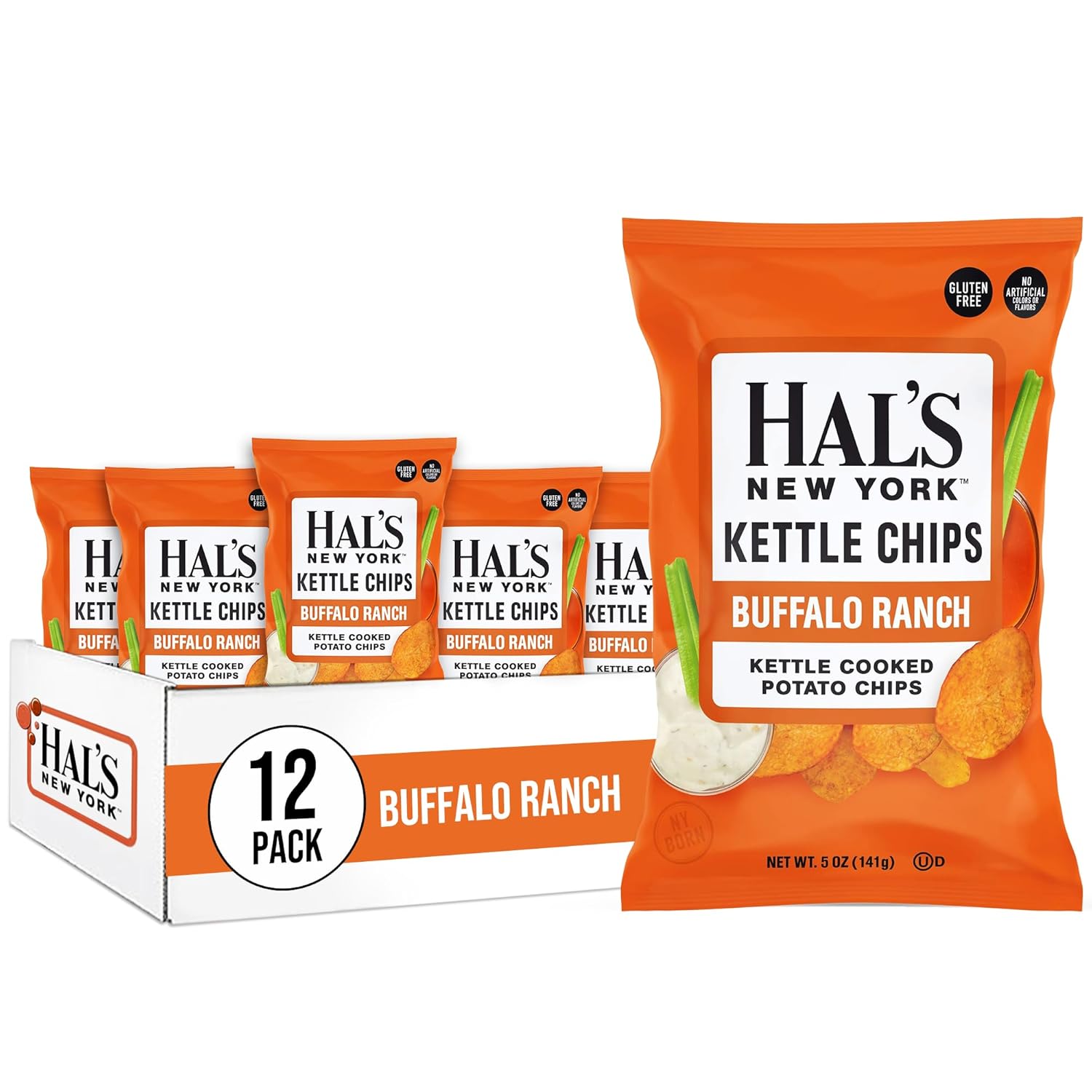 Hal's New York Kettle Cooked Potato Chips, Buffalo Ranch, 5 Oz (Pack of 12)