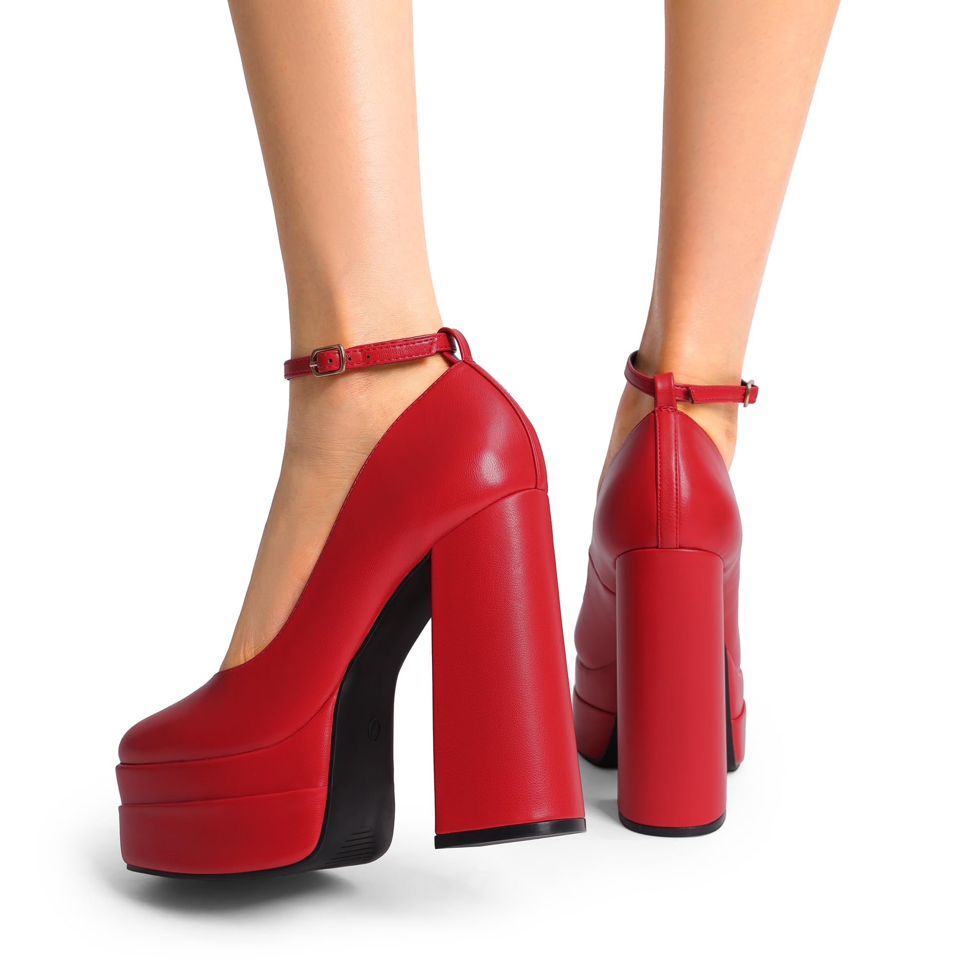 DREAM PAIRS Scarpe Y2K da donna con plateau, tacco alto, punta chiusa, tacco alto, punta quadrata, cinturino alla caviglia, alla moda