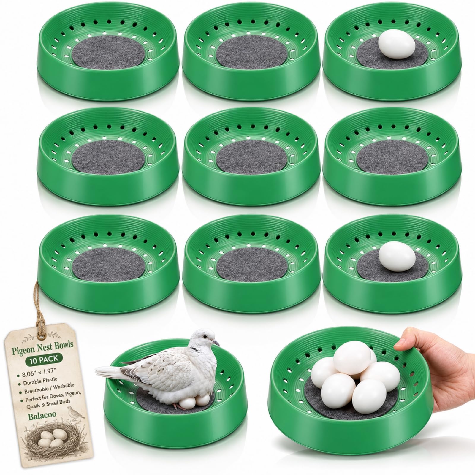 balacoo Juego de 10 cuencos de plástico para anidar palomas para pájaros y palomas