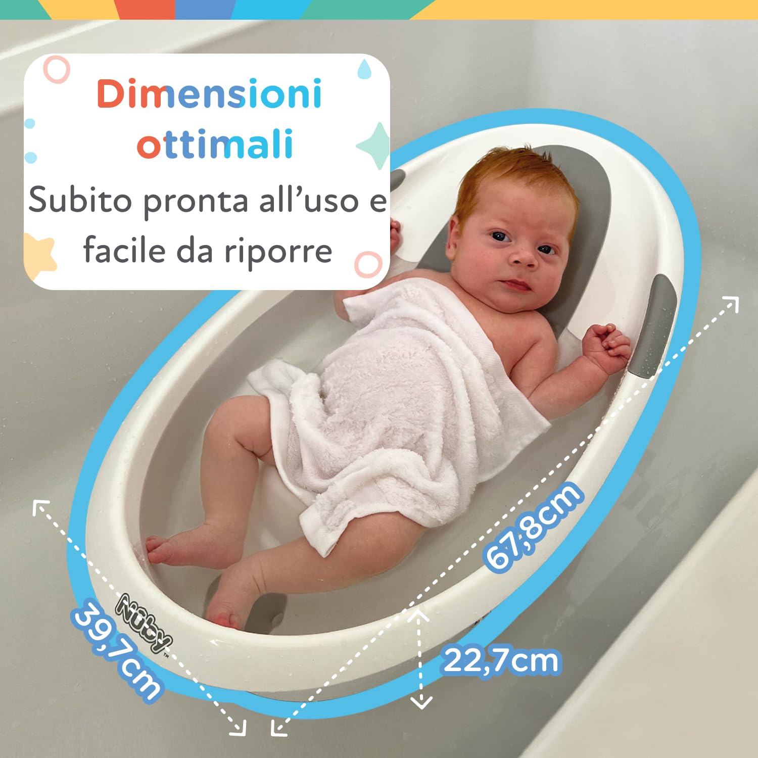 Nuby Vaschetta Bagnetto, Poggiatesta Morbido Antiscivolo, 0+ Mesi, Bianco