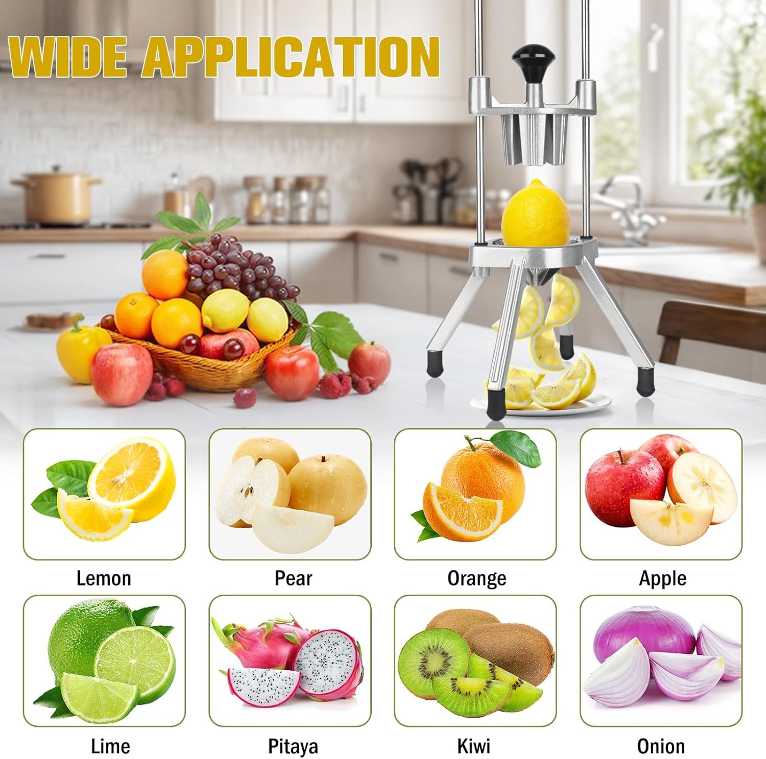 Cortador de frutas de acero inoxidable, cortador de lima y limón de 6 cuñas para una preparación eficiente de frutas