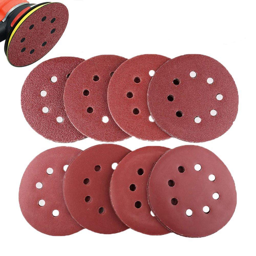 GyvazlaSanding Disc, Pack of 100 Nylon Attachment Sandpaper for Eccentric Sander Diameter 125 mm Abrasive Discs 40/60/80/120/180/240/320/400/600/800 (10 Discs Per Grit Size)