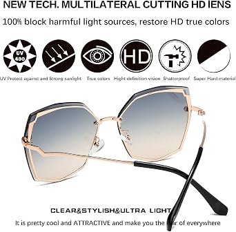 Polygon Sunglasses for Women Fashion Designer Style Gradient octagon UV400 Geometric Lens Metal Frame Oversized Multicoloured Size: One size