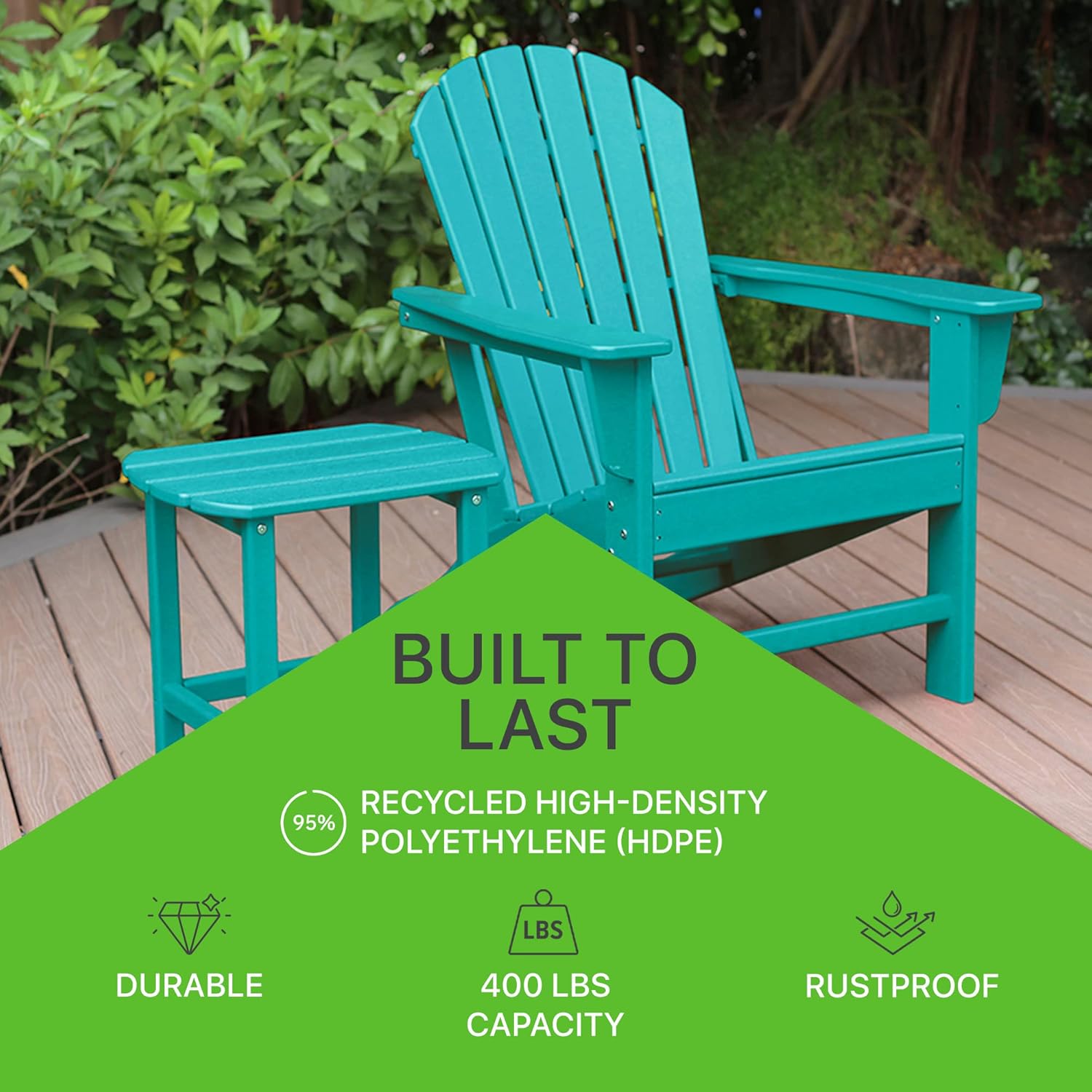 NewTechWood Atlantic Classic Curveback Plastic Weather Resistant Patio Adirondack Chair, Easy Installation, Widely Used in Outdoor, Fire Pit, Deck, Lawn, Outside, Garden Chairs (Seafoam)